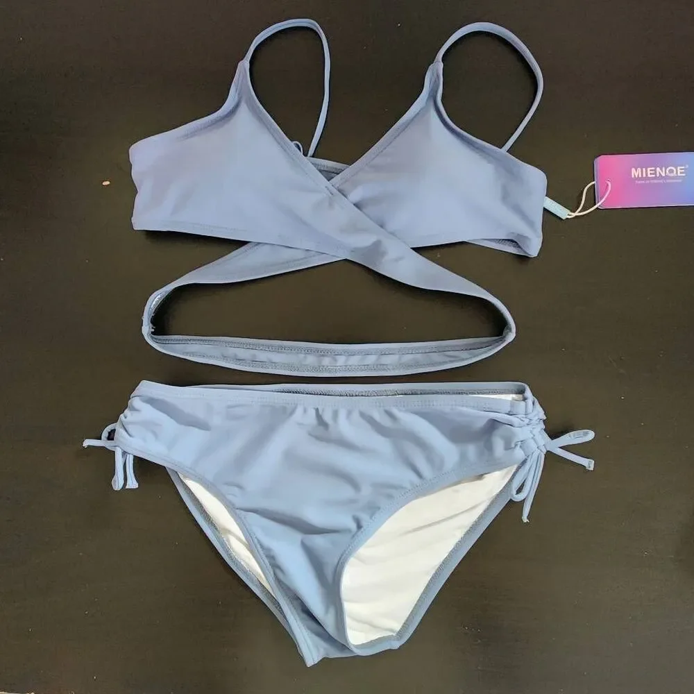 Mienque Slate Blue Girl's Bikini NWT Size Large Girl's Blue Bikini